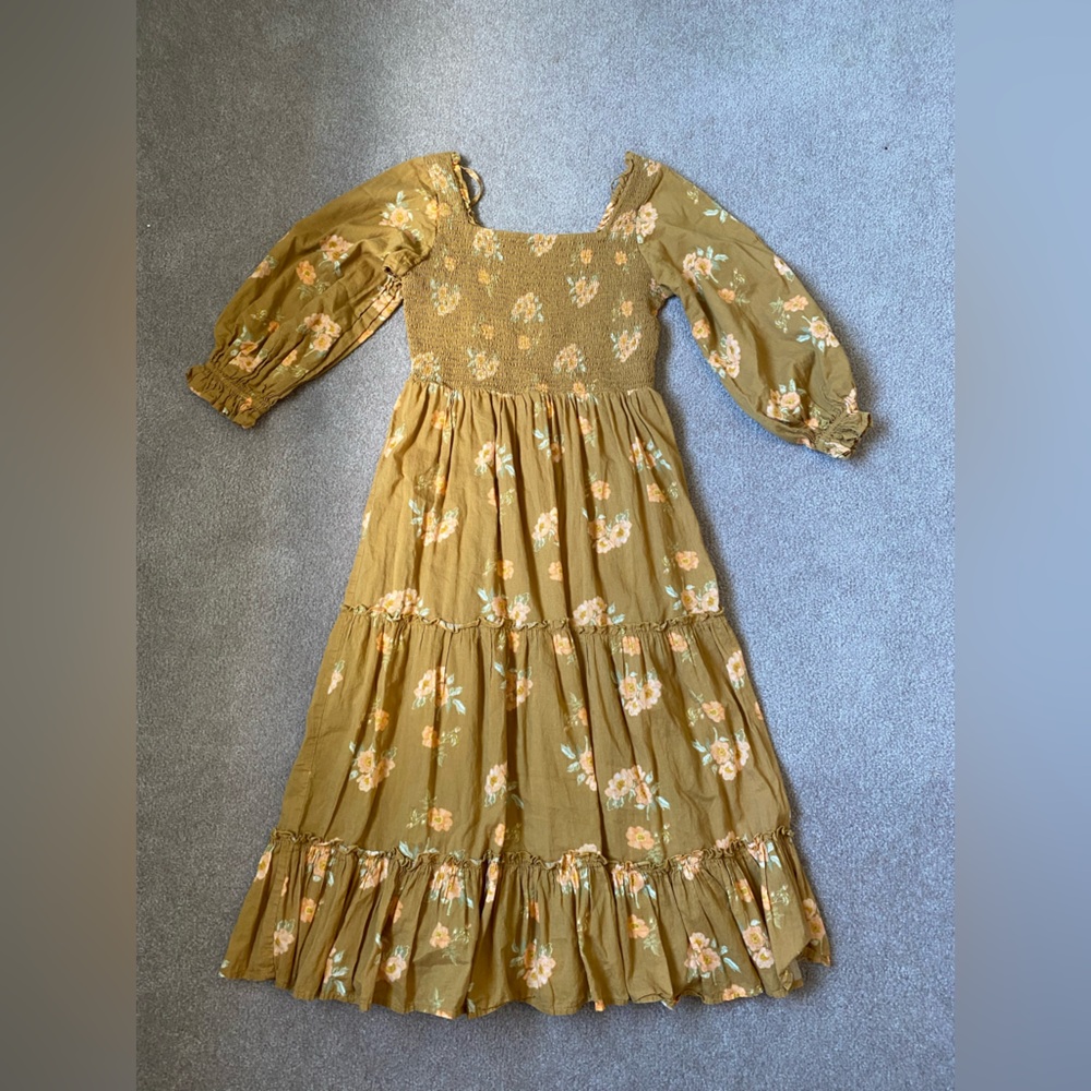 Ivy City Co Mustard Floral Midi Dress